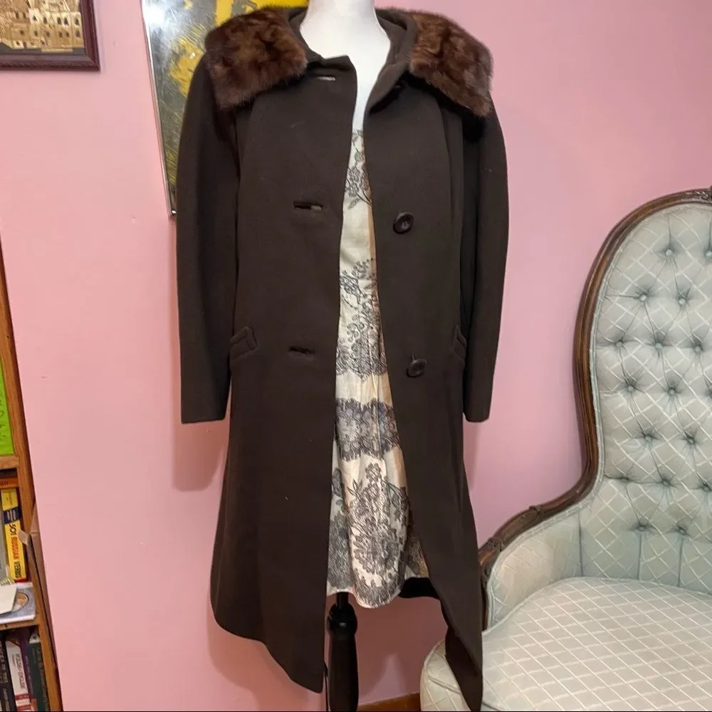 Vintage Bonwitt Teller Junior Forecast Wool Coat with Mink Fur Trim - Picture 9 of 16